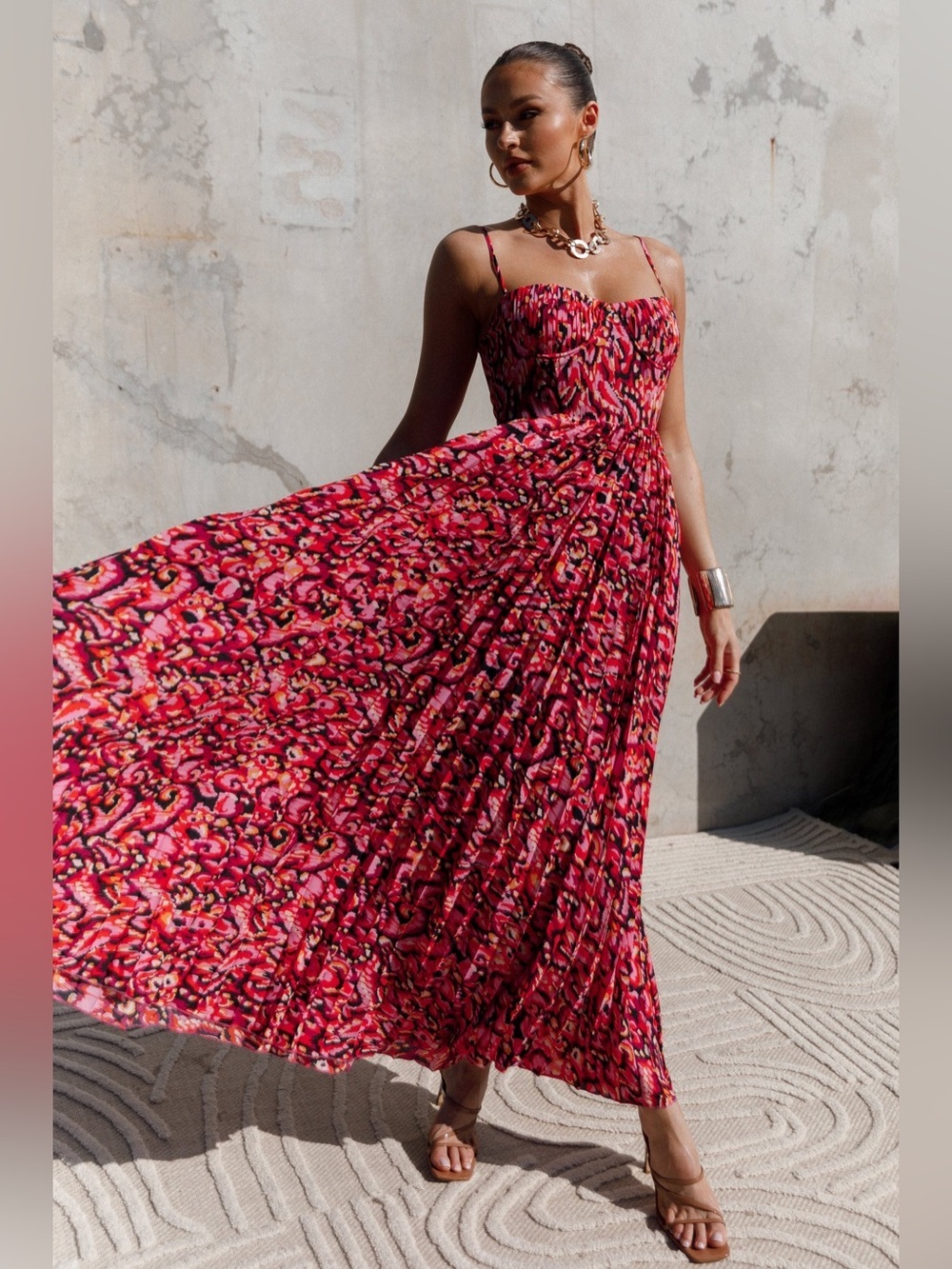 PETAL & PUP Achanti Pleated Maxi Dress in Pink XS